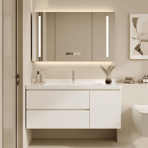 27.5" Wall mounted Bathroom Vanity With Mirror Sink & Faucet, Floating Cabinet With 2 Drawers