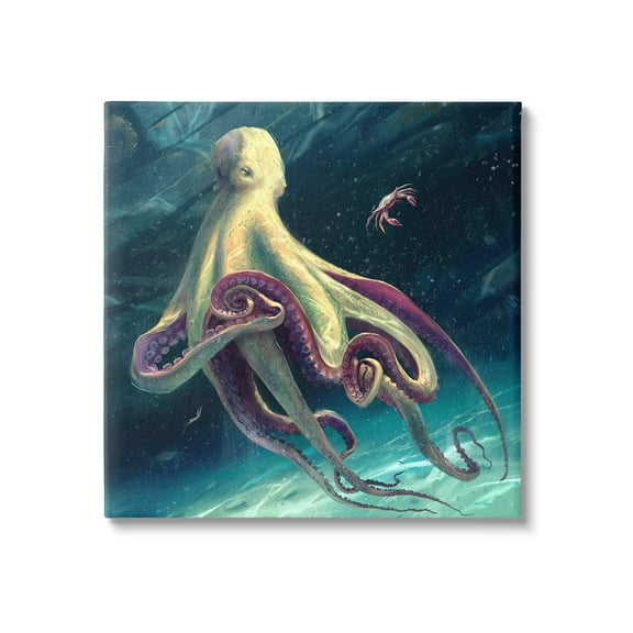 Stupell Industries Deep Water Octopus Animals & Insects Painting Gallery Wrapped Canvas Art Print Wall Art, 17 x 17