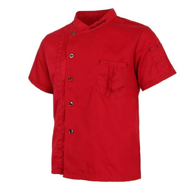 facefd Unisex Chef Jackets Coat Short Sleeves Shirt Kitchen Uniforms 3XL Red