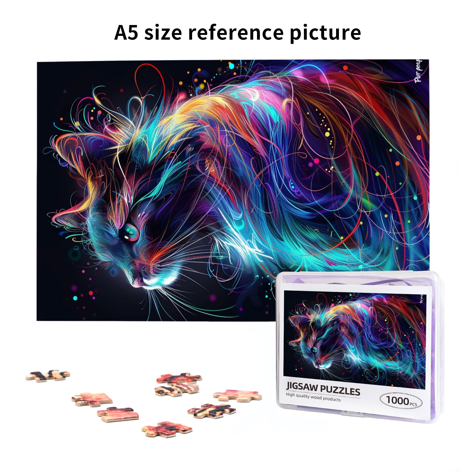 1000 PCS Modern Art Colorful Cat 1000 Piece Animal Puzzle,Brain Challenge,Rich Colors And Unique Designs Bring A Different Visual Experience,Classic Animal Wooden Jigsaw Puzzles,Vibrant Design