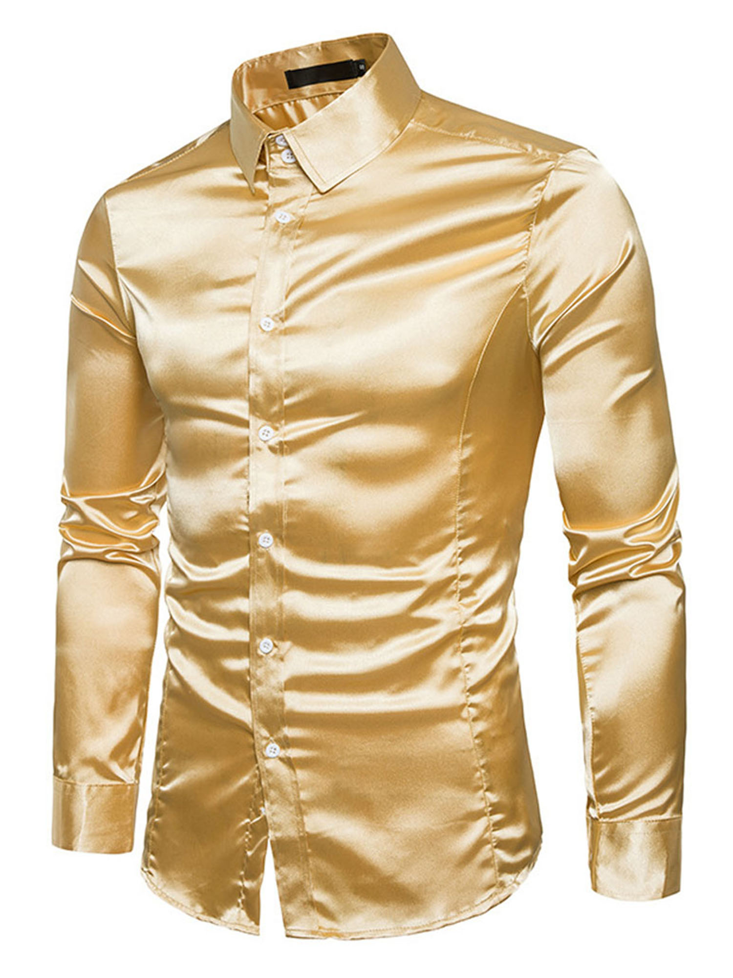 Pudcoco Men's Silk Satin Long Sleeve Shirt Ruffled Vintage Wedding Tuxedo Shirts - image 4 of 5