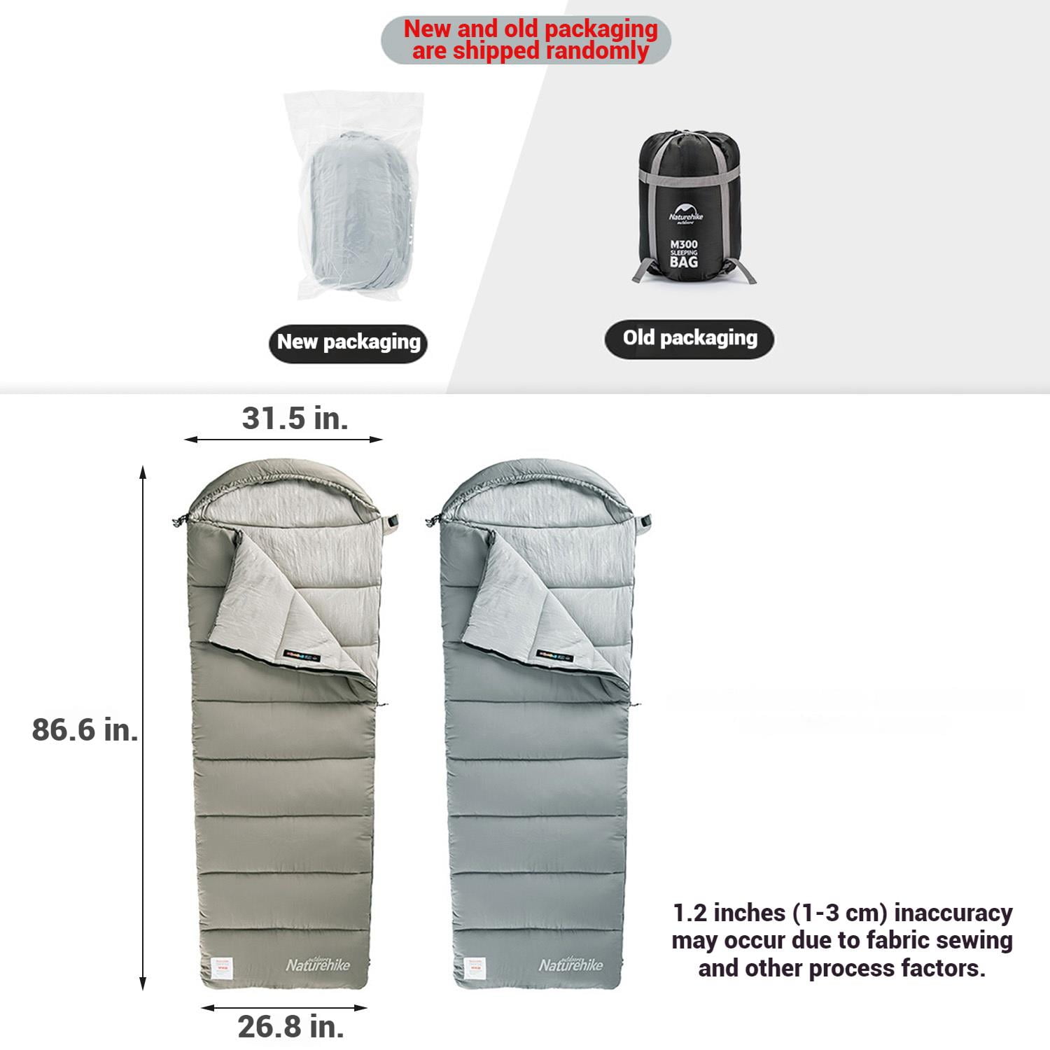 Naturehike, Cotton Sleeping Bag with Hood, Portable Envelope Sleeping Bag, Expandable&Spliced designed, Machine washable, 86.6"x31.5", M180