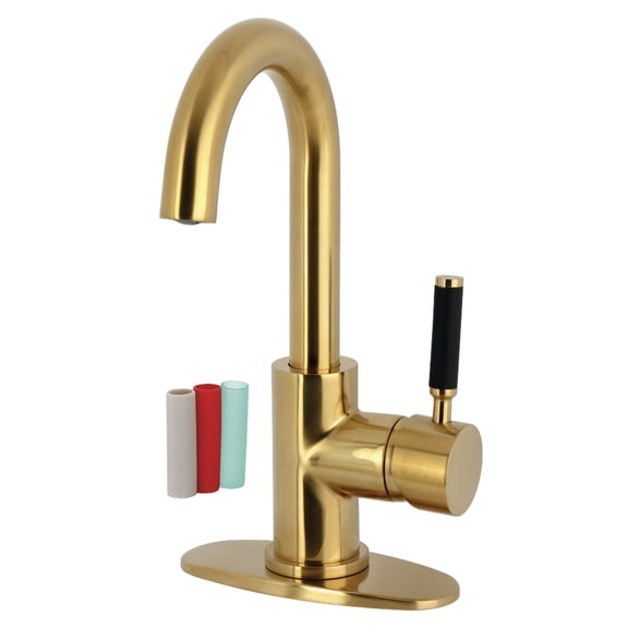 Kingston Brass LS8433DKL Kaiser One-Handle Single-Hole Bathroom Faucet with Deck Plate and Push Pop-Up Drain, Brushed Brass