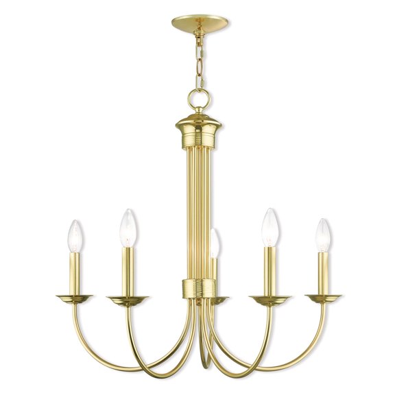 5 Light Polished Brass Chandelier with Steel base material
