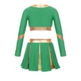 thumbnail image 2 of Alvivi Girls Cheer Uniform Long Sleeve Crop Top with Skirt Halloween Cheerleading Dance Outfits Green 10, 2 of 5