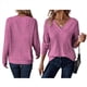 thumbnail image 3 of Camisas de Larga para Mujer, Cuello en V, Blusas Casuales de Otoño, Corte Holgado, Suéteres Ligeros, Túnicas, Ropa de Moda. Rosa Roja M, 3 of 6