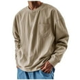 thumbnail image 3 of BiZtdJrK Mens Long Sleeve Oversized Tshirts Casual Crewneck Distressed Washed Tops with Pocket Fall Pullover Blouse, Khaki, XXXXL, 3 of 7