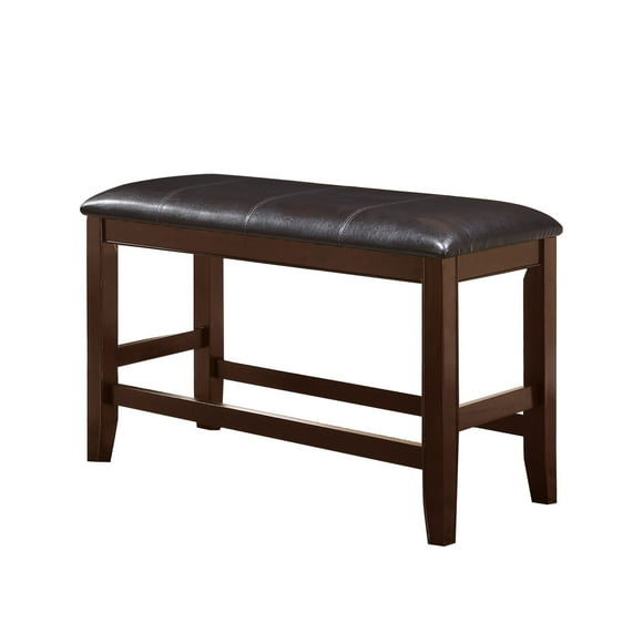 "Banco alto de madera con asiento de cuero sintético, marrón" Benzara BM215452