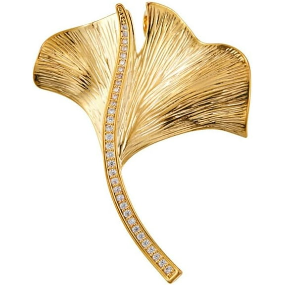 Gold Ginkgo Leaf Brooch Pin for Women CZ Crystal Leaves Lapel Pin Corsage Badge Scarf Buckle Shawl Clip for Cloth Dress Suit Tie Accessories Jewelry
