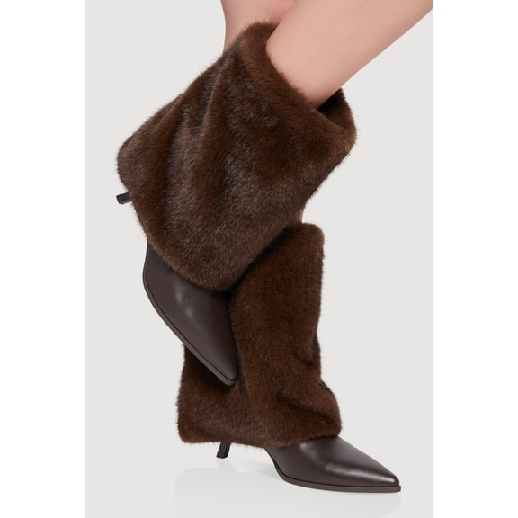 Women's Trendy Faux Fur Slanted Kitten Heel Pointed Toe Booties