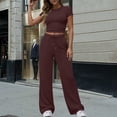 thumbnail image 2 of Enjoytime Womens 2 Piece Outfits Crewneck Short Sleeve Cropped Tops and Wide Leg Pants Sweatsuits Casual Workout Sets, 2 of 8