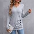 thumbnail image 3 of Women's V Neck Long Sleeve Tunic Tops Side Ruched Solid Loose Lightweight Basic T Shirts Dressy Casual Blouse Tops Fashion Outfits Gray, 3 of 4