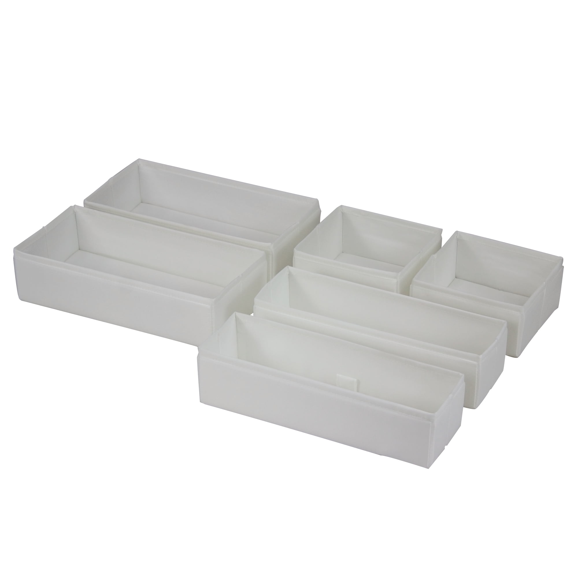 Mainstays 6 pack White Fabric Drawer Organizer Divided Compartment Set - 3 Sizes