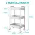 thumbnail image 6 of Behome Rolling Cart, 3 Tier Storage Trolley with Handle, Utility Cart with Plastic Shelf & Lockable Wheels, Kitchen Storage Organizer for Bathroom, Office, Bedroom, White, 6 of 8