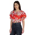 thumbnail image 3 of Moomaya Elegant Round Neck Top For Womens Casual Balloon Sleeves Printed Summer Crop Top, 3 of 7