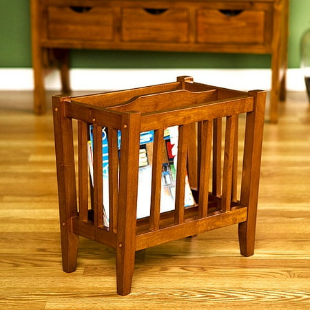 Solid Wood Magazine Holder, Walnut Finish