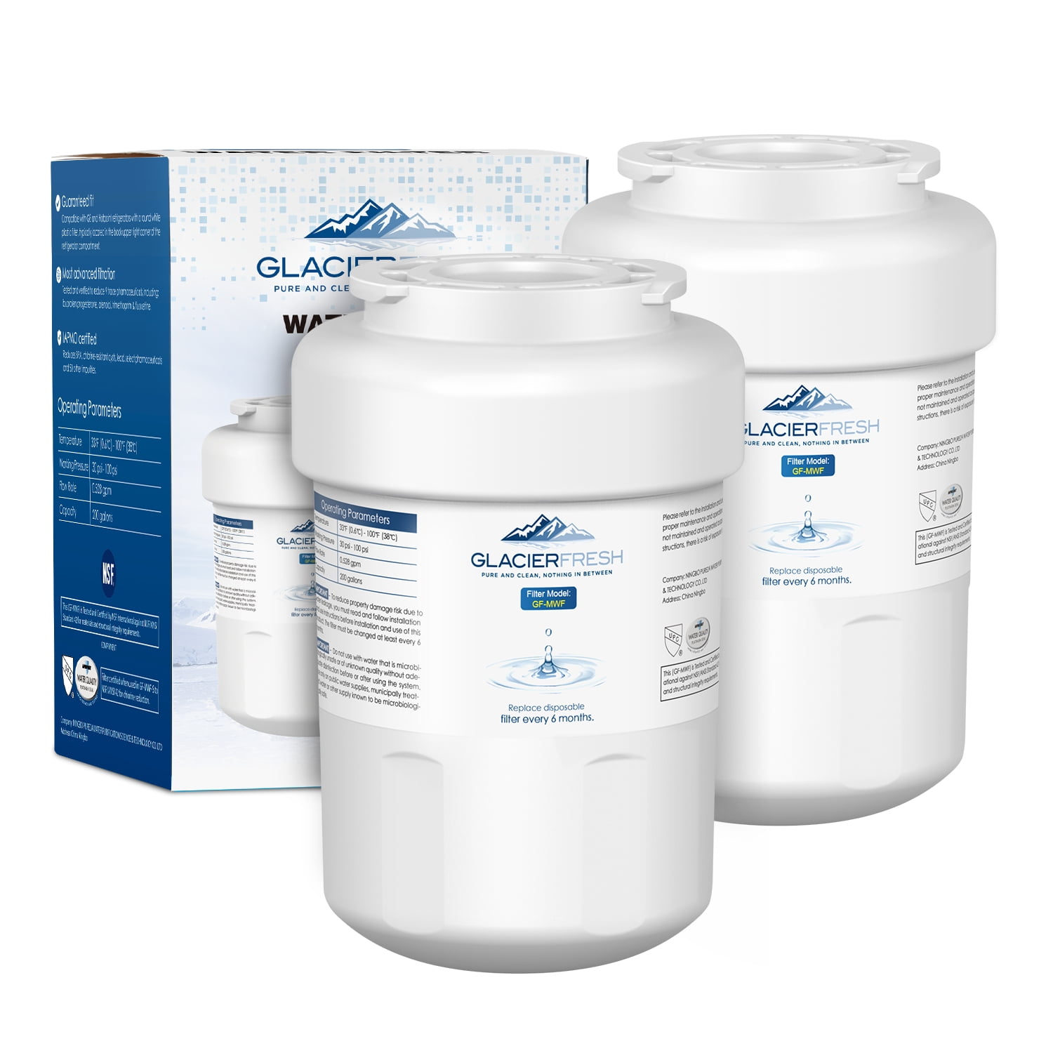 GLACIER FRESH MWF Water Filters for Refrigerators, NSF 42 Replacement