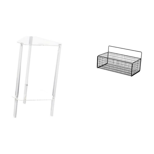 Mesa Auxiliar Minimalista De Acrílico Transparente Con Cesta Flotante De Alambre Metálico, Mesita De Noche Moderna Y Estantes Organizadores De Pared Para Sala De Estar, Dormitorio, Oficina,