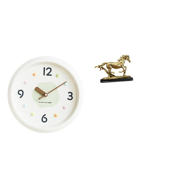 Reloj de pared,Reloj de pared decorativo,moderno y elegante.,Reloj de pared redondo silencioso y sin tictac,regalo,Figura de caballo,Escultura de figura de caballo en miniatura coleccionable