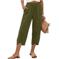 thumbnail image 6 of Hurxie Capris Pants for Women Cotton Linen Sweatpants Casual Summer Straight Wide Leg Loose Drawstring Elastic Trouser Army Green,2XL, 6 of 7