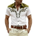 thumbnail image 2 of HOWPAY Mens Shirts Short Sleeve Button down Western Cowboy Print Beach Vacation Tops Stretch Casual Loose Fit Oversized Summer Shirts Army Green L, 2 of 4
