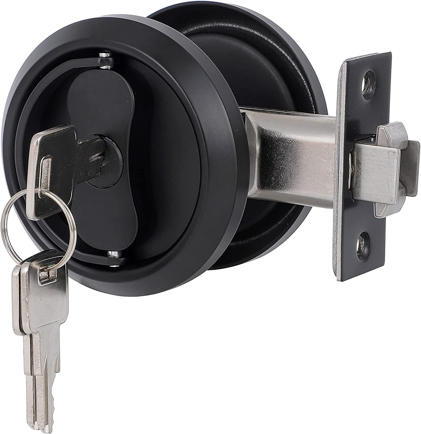 Entry Pocket Door Lock with Key, Matte Black Pocket Door Hardware Latch