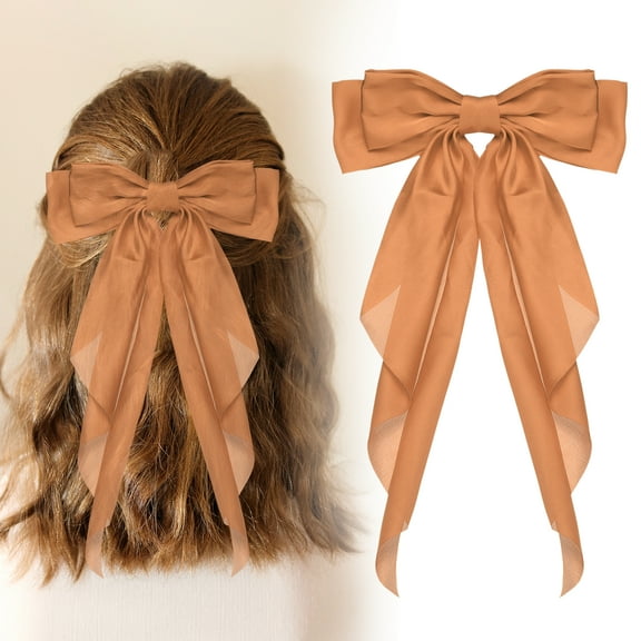 Uxcell Large Bowknot Hair Ribbon Barrette, Hair Bows Oversized Clip Long Tails - Fitting for (Party - Wedding - Birthday - Gift - Clip Accessories - Women) 14.17 Inch & Satin & Orange
