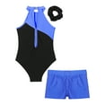 thumbnail image 6 of TTAO Kids Girls Sparkly Gymnastics Leotard Ballet Dance Unitard with Shorts and Hair Band Set Royal Blue 14, 6 of 7