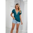 thumbnail image 6 of XCHQRTI Lace Stitching Chiffon Women Shirt V Neck Short Sleeve Tunic Blouse, 6 of 8