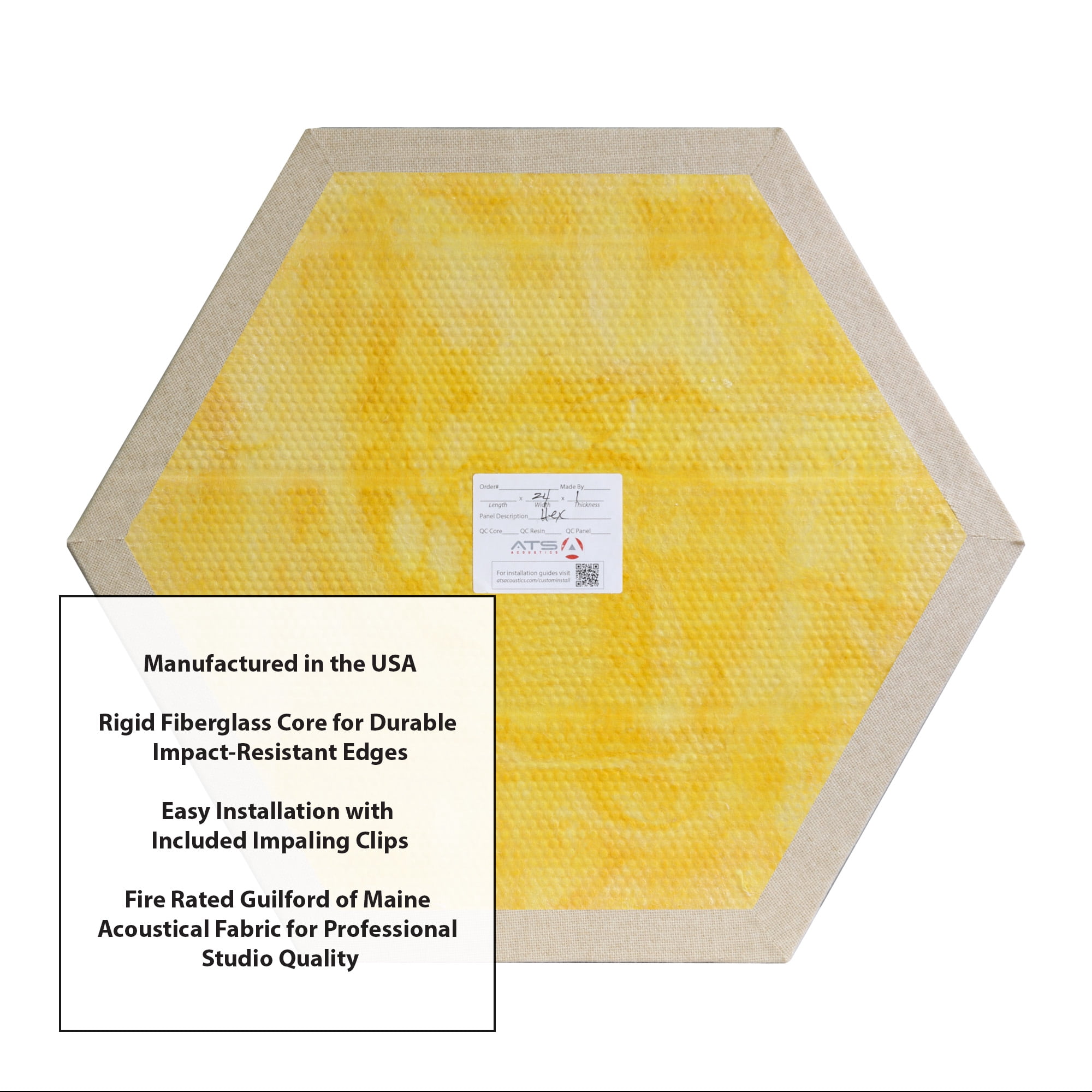 ATS Acoustics Hexagon Fire Rated Sound Absorbing Acoustic Panel 24" x 1" (Cream)