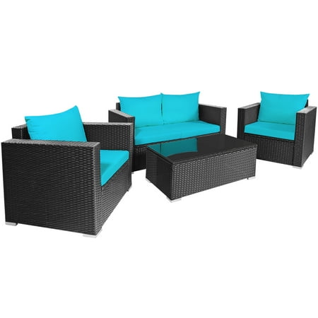 Gymax 4pc Rattan Patio Furniture Set Outdoor Wicker With Turquoise Cushion Canada Gymax 4pc Rattan Patio Furniture Set, Is Expensive Patio Furniture Worth It