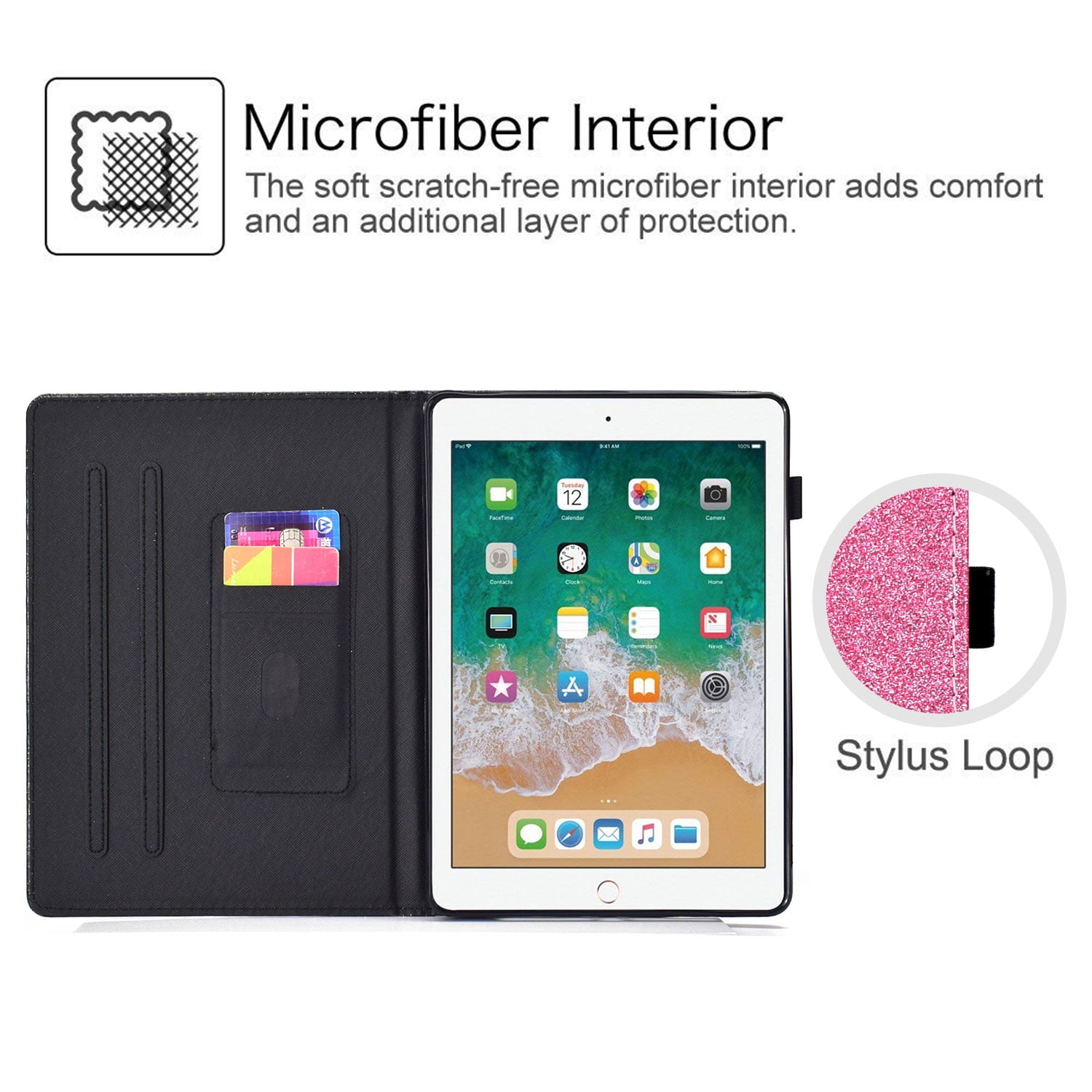 New iPad Pro 11 Inch Case 2018 Released, Allytech PU Leather Glitter Sparke Slim Fit Folio Stand Auto Sleep Wake [Pencil Holder] Protective Cards Holder Wallet Case for Apple iPad Pro 11 Inch, Pink