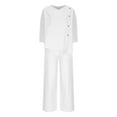 thumbnail image 6 of Scyoekwg Womens 2 Piece Outfits Cotton Linen Trendy Sweatsuits Sets Solid Color Short Sleeve Round Neck Tops Wide Leg Pants Casual Loose Outfits (White,XXXL), 6 of 8
