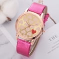 thumbnail image 2 of Reloj de cuarzo de cuero PU con esfera redonda y corazón amoroso informal a la moda para mujer, color rojo rosa, 2 of 3