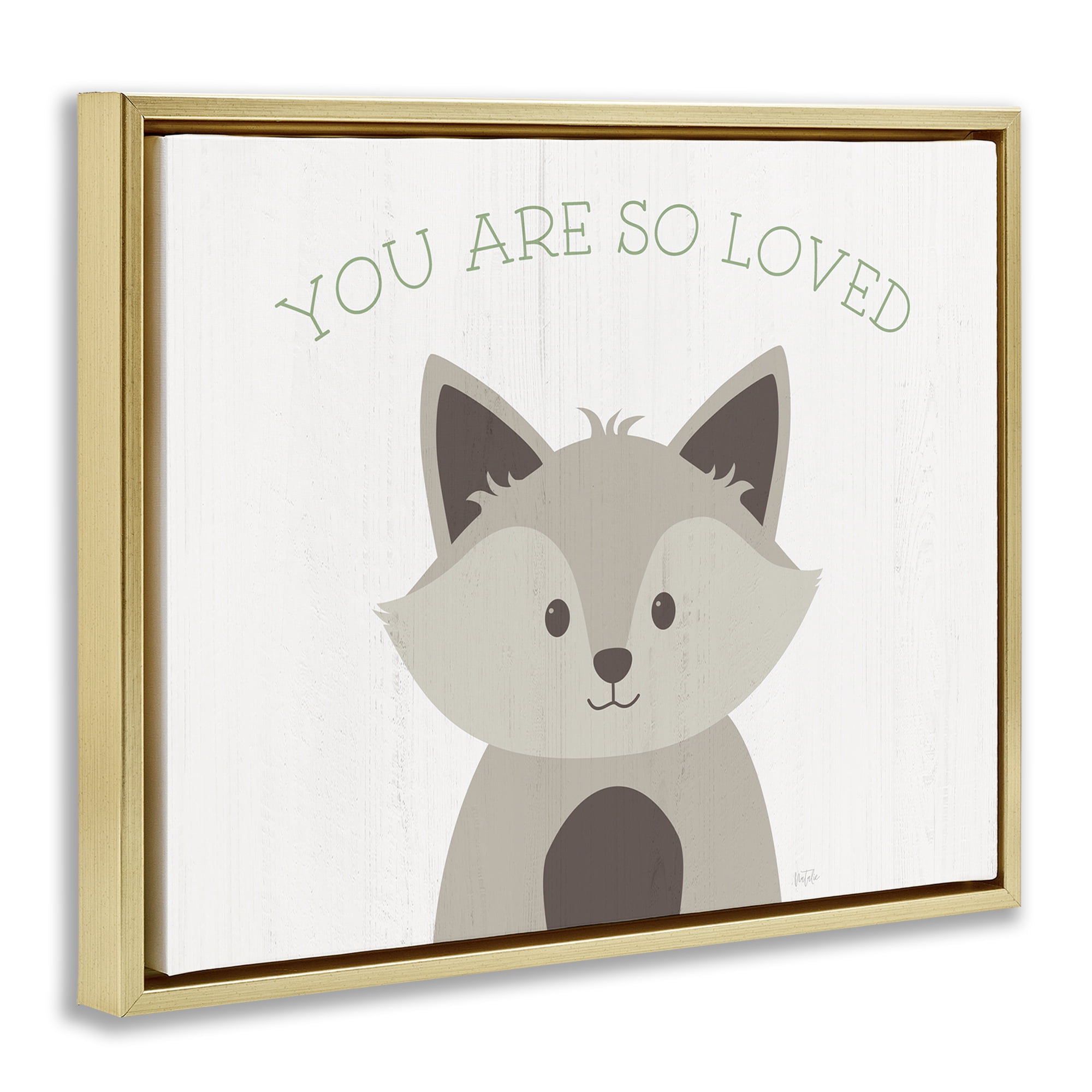 Stupell Industries So Loved Smiling Fox Animals Painting Gold Floater Framed Canvas Art Print Wall Art, 21 x 17