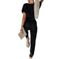 thumbnail image 3 of DYMADE Womens Summer Breathable Solid Casual Half Sleeve V-Neck Elastic Waist One-Piece Jumpsuit, 3 of 3