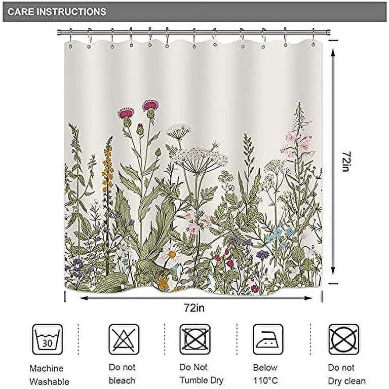 Wildflower Botanical Shower Curtain with Sage Green Leaves photo 2