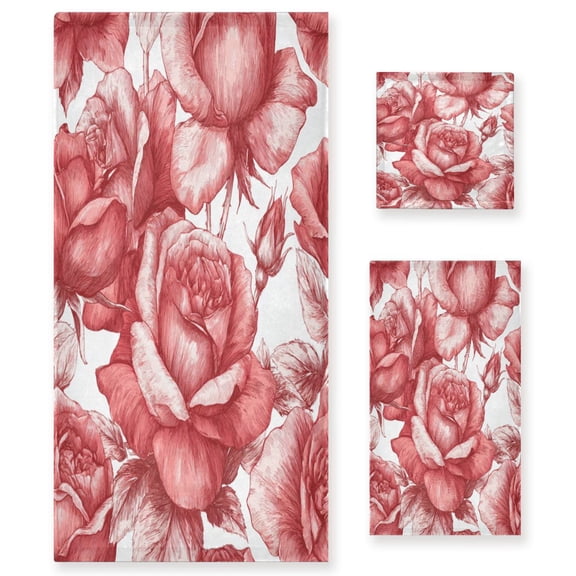 Three-Piece Towel Set Face Towel Towel Set Hand Towel Bath Towel Cotton Bath Towels Bath Towel Sets Hand Bath Towels Rose Seamless