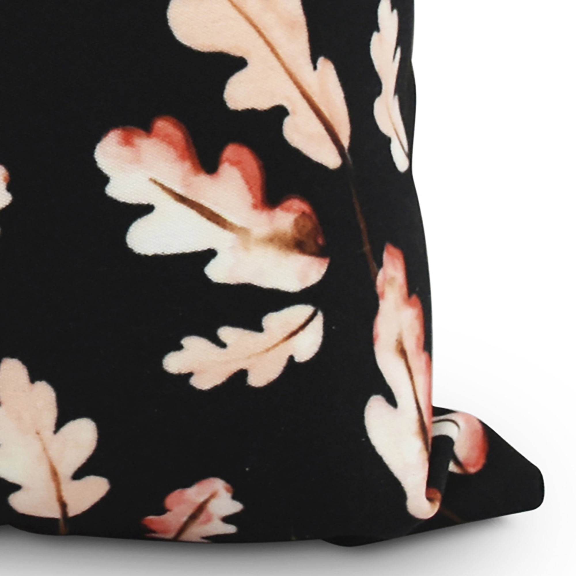Simply Daisy, 16" x 16" Wild Oak Leaves Black Floral Print Outdoor Decorative Throw Pillow