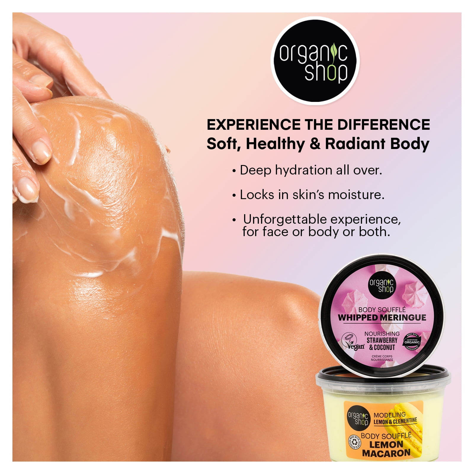 Organic Shop Lemon & Clementine Modeling & Hydrating Body Cream, 100% Vegan & Organic, Daily Moisturizer & Nourishing, Face, Hand & Foot Natural Lotion, Intensive Care & Skin Toning. 250ml. Pack of 2