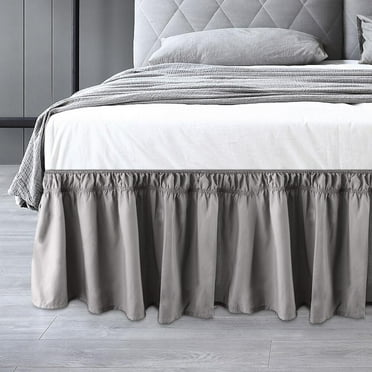 FGY Bed Skirt Easy Fit Elastic Wrap Around Bed Dust Ruffle with 15" Drop, Queen Size, Grey