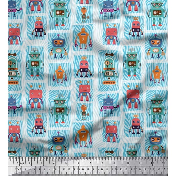 Soimoi Modal Satin Fabric Woodgrain Texture & Cartoon Machine Hardware Printed Craft Fabric by The Yard 42 Inch Wide