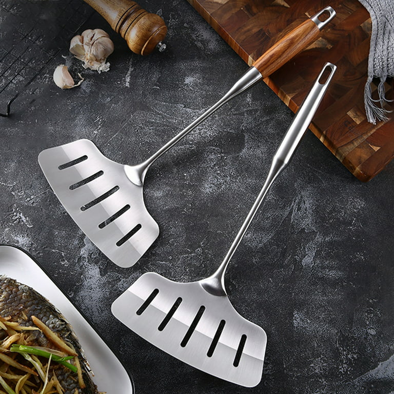 Kitchen Fish Frying Spatula Non-Slip Stainless Steel Leaky Shovel Wide  Pizza Turners Meat Egg Scraper