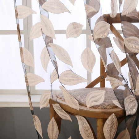 

2pcs Leaf Tulle Door Window Curtain Drape Panel Sheer Scarf Valances Brown U Decoration