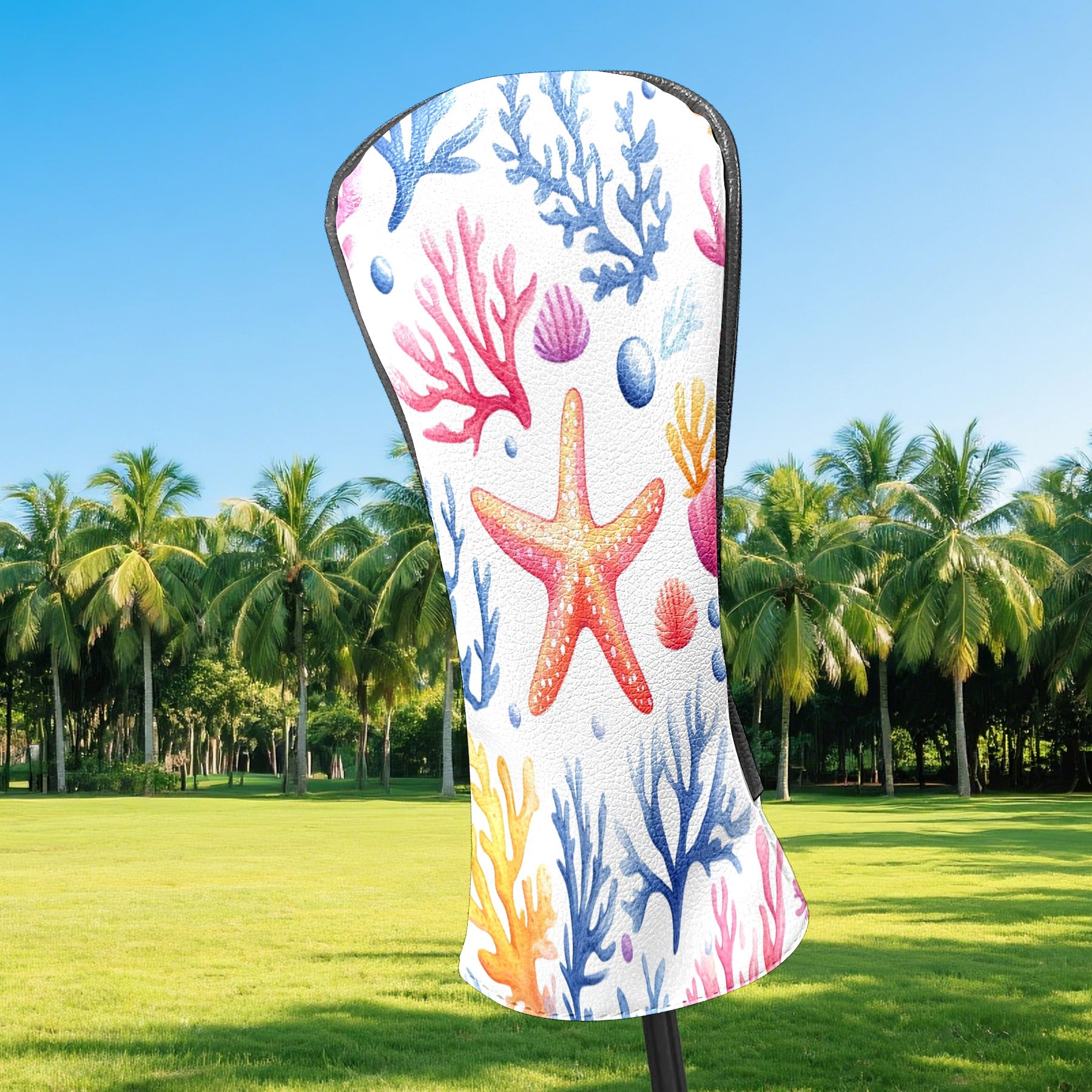 Golf Club Covers PU Leather Waterproof Head Covers for Fairway Woods Hybrids Coral Starfish