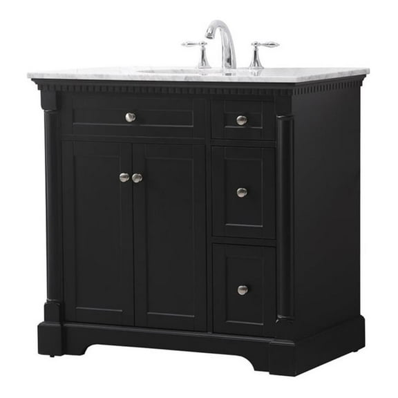 Elegant Decor Clarence 36" Solid Wood Metal Single Bathroom Vanity Set in Black