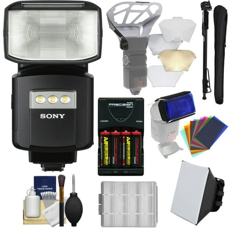 Alpha Flask - Sony Alpha HVL-F60RM Radio-Control Wireless Flash with Video Light + Soft Box + Bouncer + Color Gels + Batteries + Charger + Monopod Kit