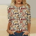 thumbnail image 2 of QQAMB Women Love Heart Valentines Day Tops 3/4 Sleeve Shirts Blouses Funny Cute Graphic T-Shirt Casual Clothing Outfit Khaki 5XL, 2 of 5