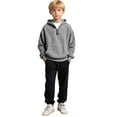 thumbnail image 4 of longantii Boys Quarter Zip Hoodies - Waffle Knit Kids Long Sleeve Hooded Sweatshirts Teens Pullover Tops Clothes Light Gray 9-10 Years, 4 of 5