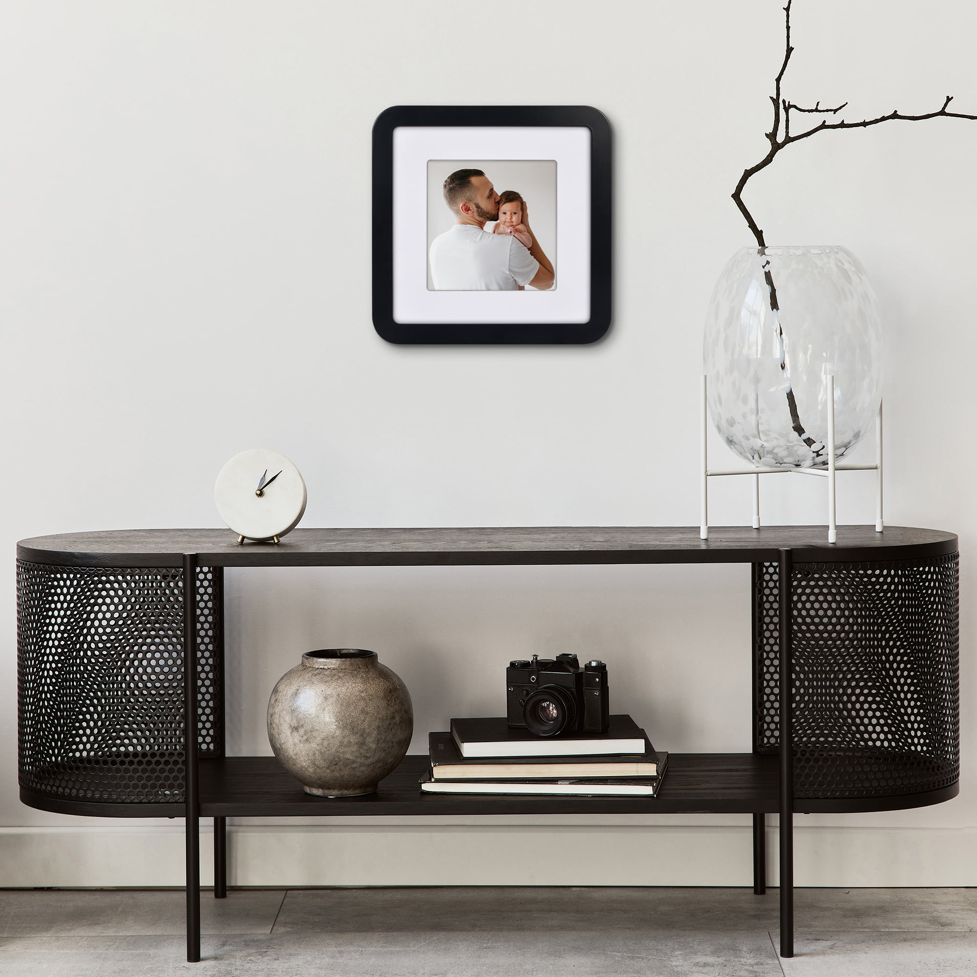 Americanflat 12x12 Picture Frame with Shatter-Resistant Glass with 8x8 Mat Round Corner Molding Mod - Black